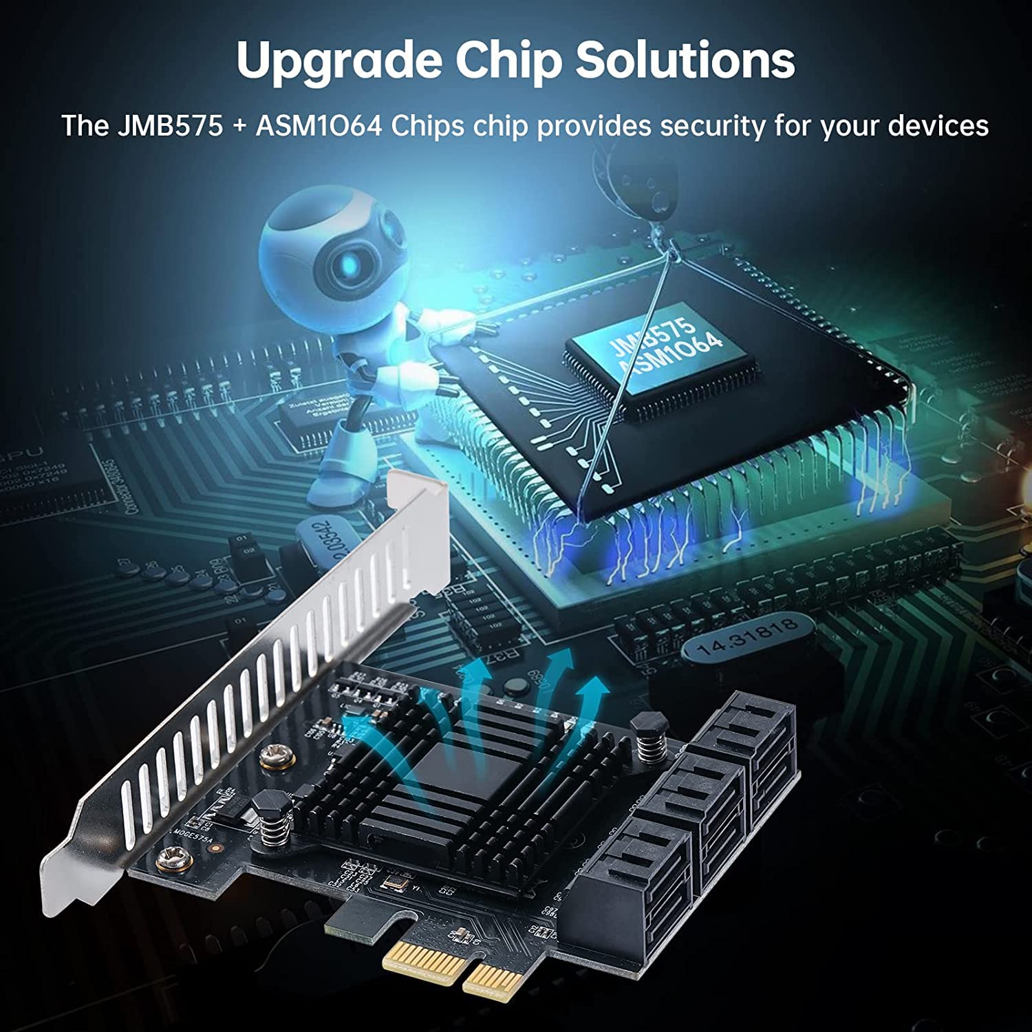 6 porte SATA Scheda controller PCIE SATA, controller SATA 3.0 6 Gbps, Viene fornito con 6 cavi dati SATA, supporto scheda PCI Express 6 dispositivi SATA 3.0, supporto Windows, MAC, Linux