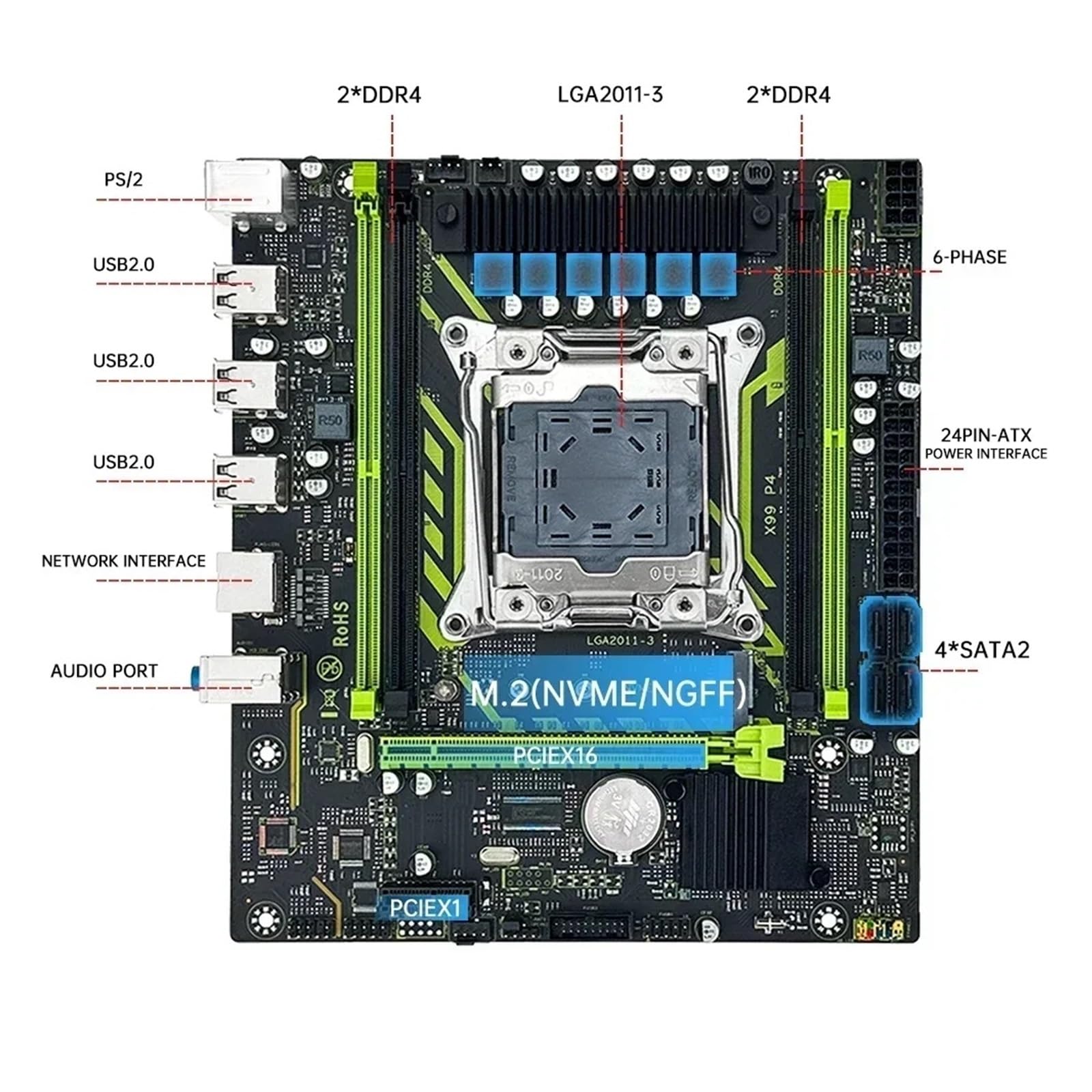 Conjunto de Placa Base X99 con LGA2011-3 E5 2630 V4 CPU DDR4 8GB (1 * 8GB) 2133MHz NVME M.2 Accesorios de computadora(Motherboards)