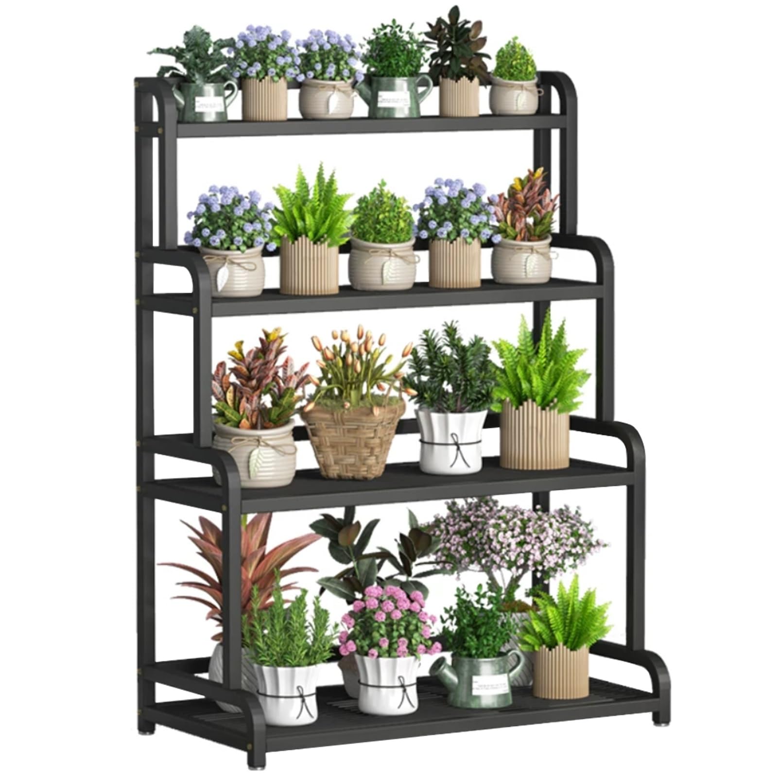 DMCHENGMA 4 Tier Step Style Metal Plant Stand, Multiple Flower Pot Holder Shelves Display Ladder Planter Shelving, Storage Organizer Rack - Black(60x50x135cm)