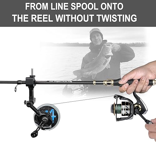 Miniatura 3 de PLUSINNO Bobina de línea de pesca con función de desenrollado, estación de carrete de línea de pesca versátil para cañas gruesas y finas, funciona
