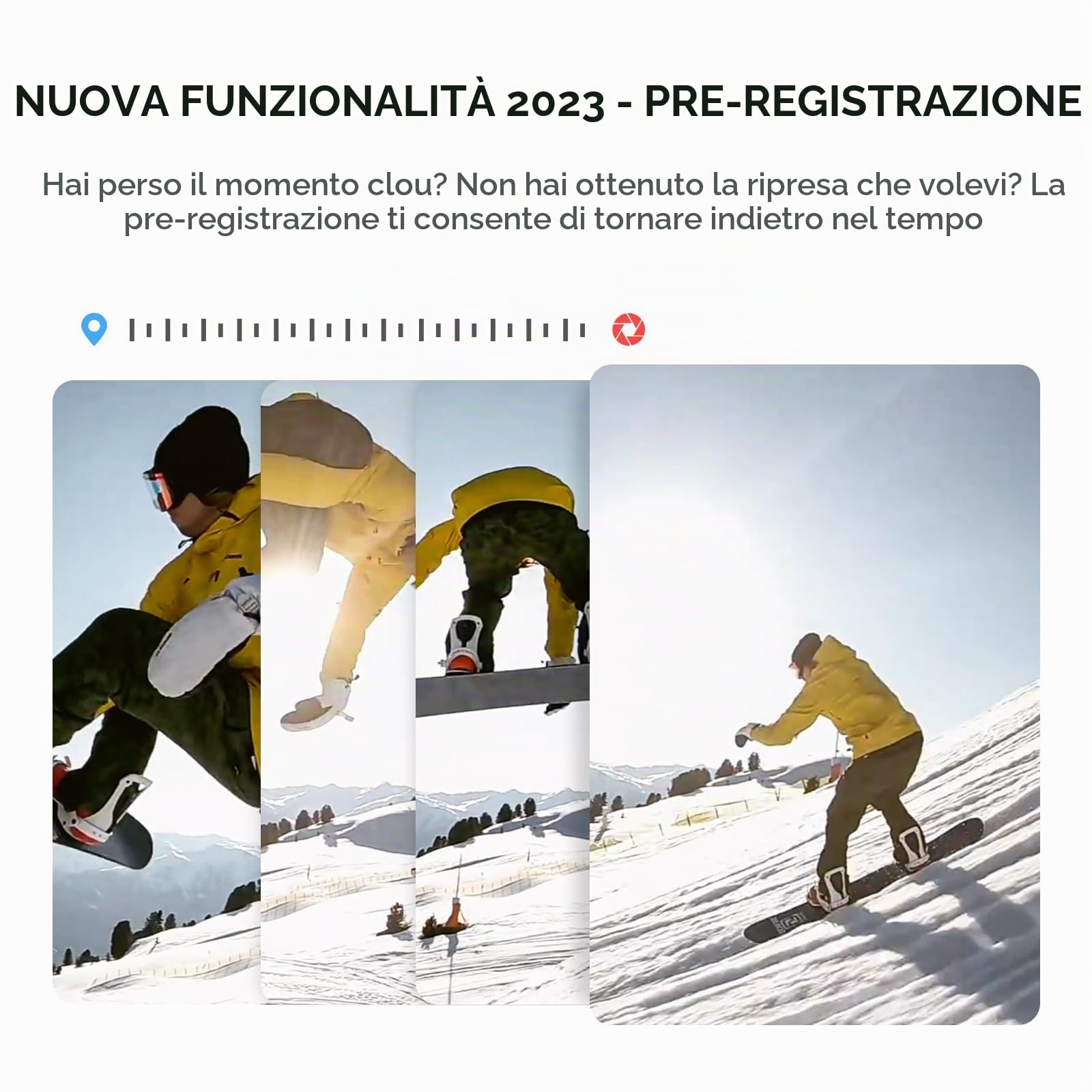 Action Cam 4K 30FPS con 64GB MicroSD, Pre-registrazione 20MP HD Camera170° Fotocamera Subacquea 40M Impermeabile Videocamera,Telecomando2.4G, 2 Batterie Casco Kit Accessor