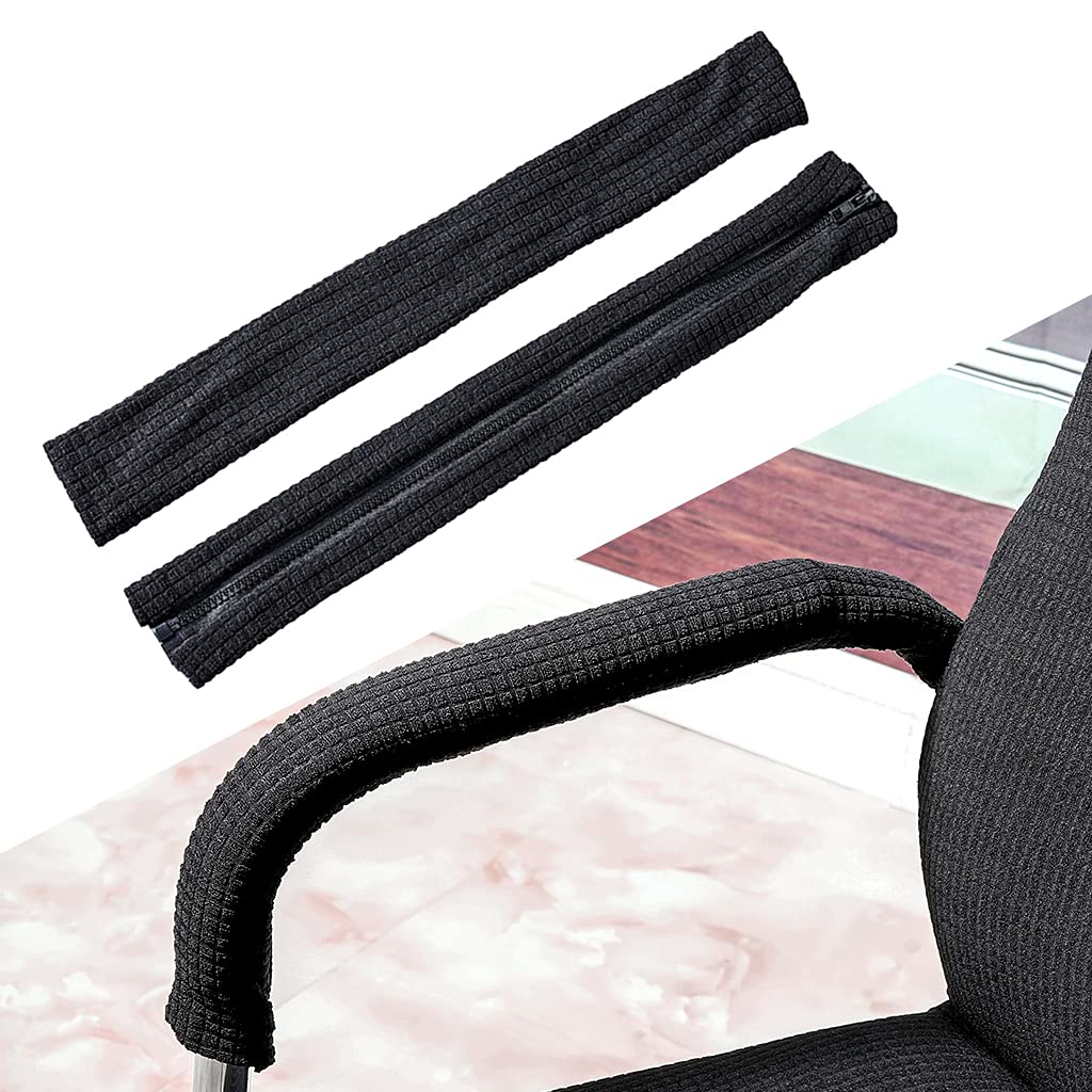 Baoblaze 2 Stück Armlehnenbezug Bürostuhl, Abnehmbarer Büro-Armlehnenbezug, Armlehnenschoner Schreibtischstuhl Armlehnen Schonbezug mit Reissverschluss für Bürostuhl, Schwarz