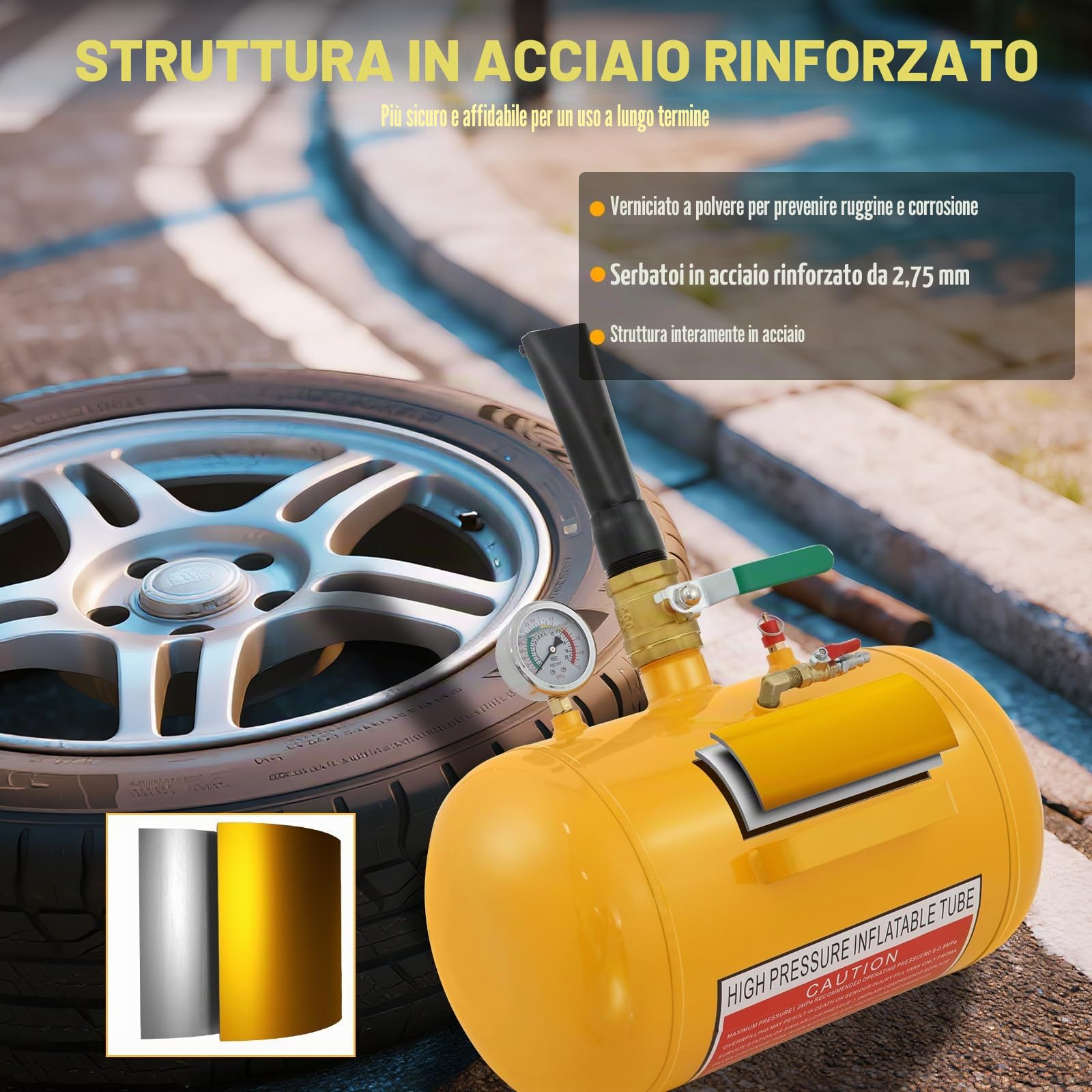 Booster per Pneumatici 20L, Caricatore Pneumatici Tubeless con Manometro per Auto, Camion, Trattori, ATV e Camper, Compressore Aria Booster per Pneumatici con Valvola di Sicurezza