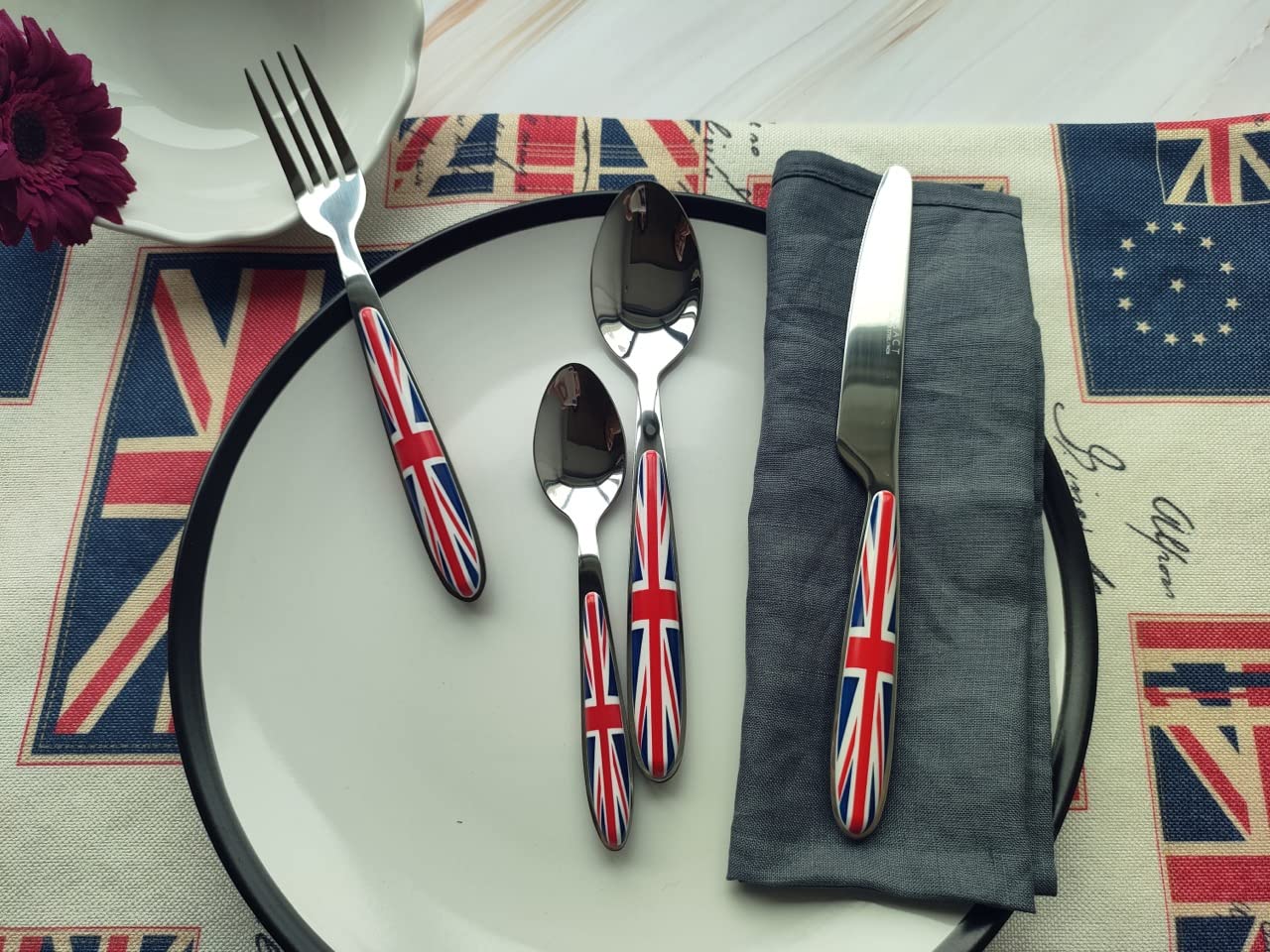 EXZACT 24 pièces Union Jack Couverts acier inoxydable couverts set pour 6