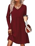 Long Sleeve Sweater Dress Fall Dresses 2025 V Neck Empire Waist Baby Doll Dresses Women Casual Dress with Pockets