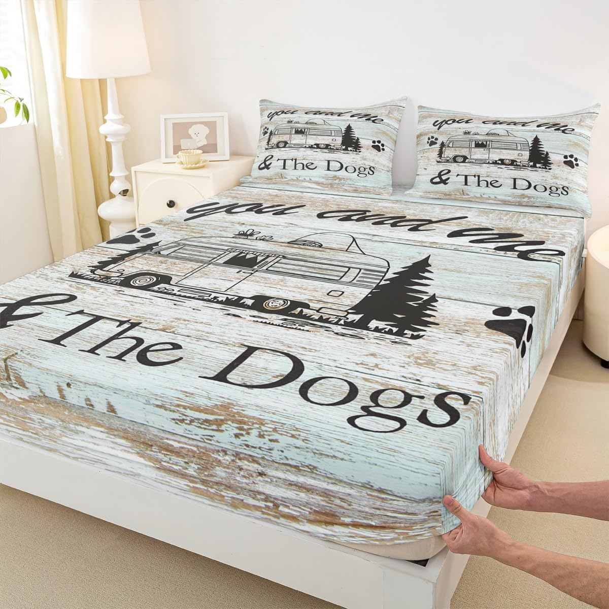 Adventure Dog Lover Bedding Set – 3pc Queen Camper Truck Sheets