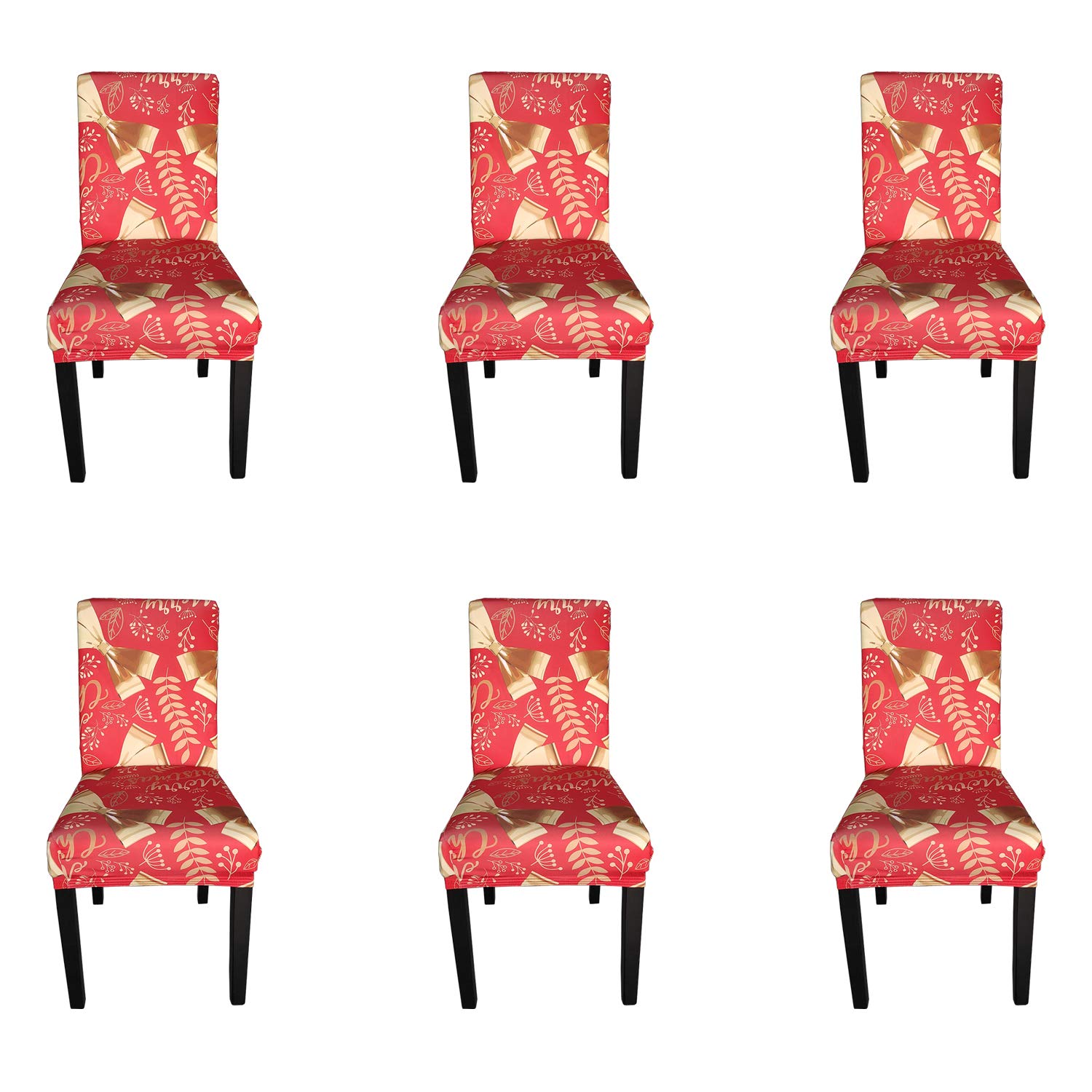 Trimming Shop Chair Covers Christmas Dining Chair Protector, Stretch Removable Washable Spandex Slipcovers for Kitchen, Banquet Chairs, Ceremony, Hotel, Bow Ribbons Printed, Red, 6pcs