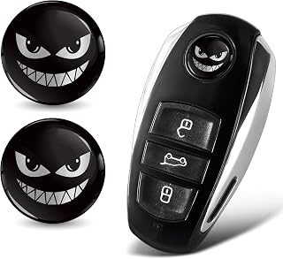 2 pegatinas de 14 mm de diámetro para llave 3D con emblema para mando a distancia de coche, logotipo de moto, tuning, color plateado y negro, con monstruo de sonrisa KSK 12