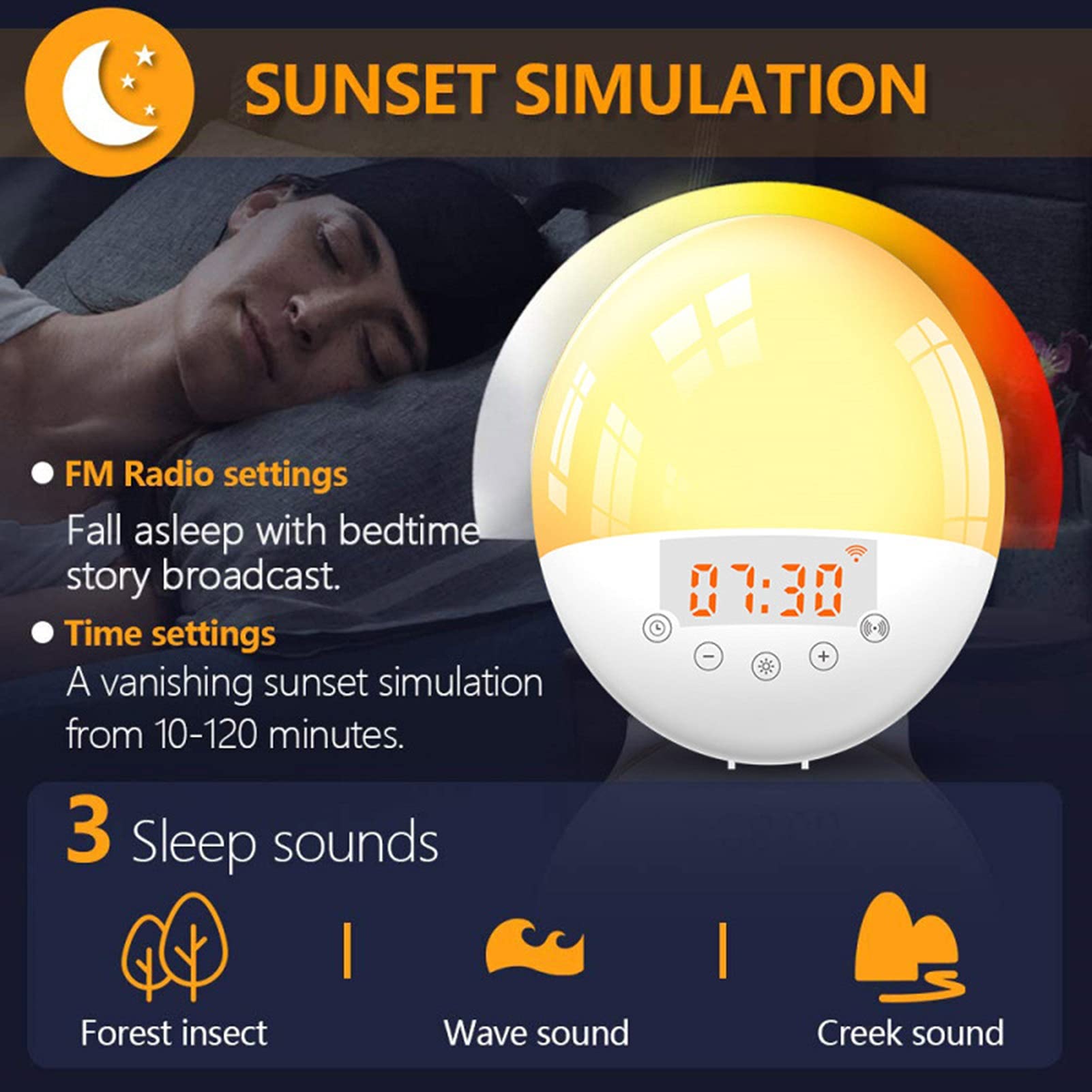 WiFi Smart Wake Up Light, Simulazione Alba/Tramonto Sveglia LED Digitale, con 8 Suoni Naturali e Funzione Snooze, App Tuya, Funziona con Alexa