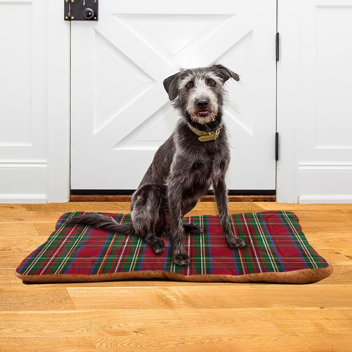 Green and Red Tartan Plaid Dog Bed Mat for Large Dog Puppy Cat Kitten, Traditional Scottish Tartan Check Ultra Soft Pet Bed Mattress for Crate with Anti-Slip Washable, 24 x 36 Inches