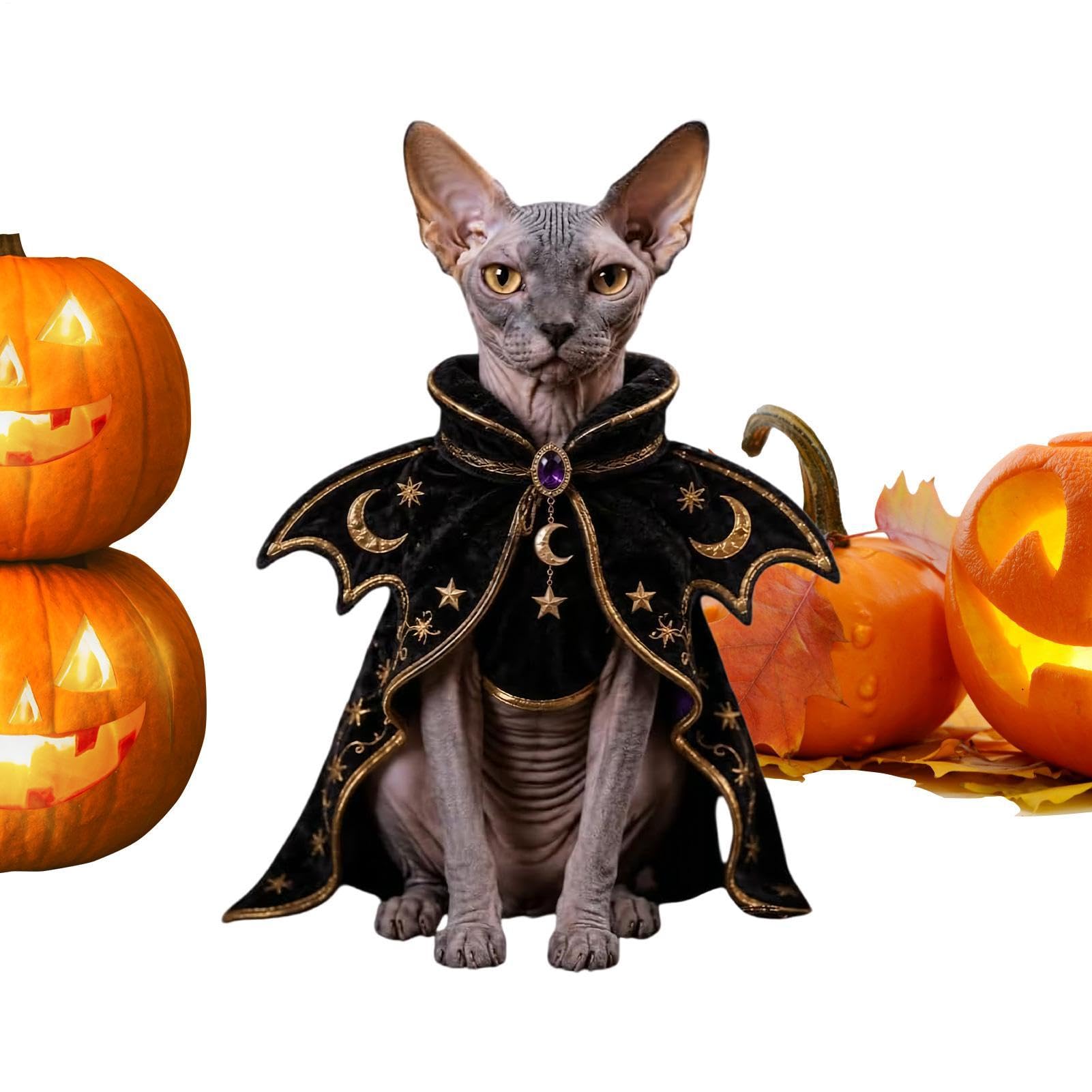Disfraz de gato de Halloween con capa de juego de rol para ropa de mascotas