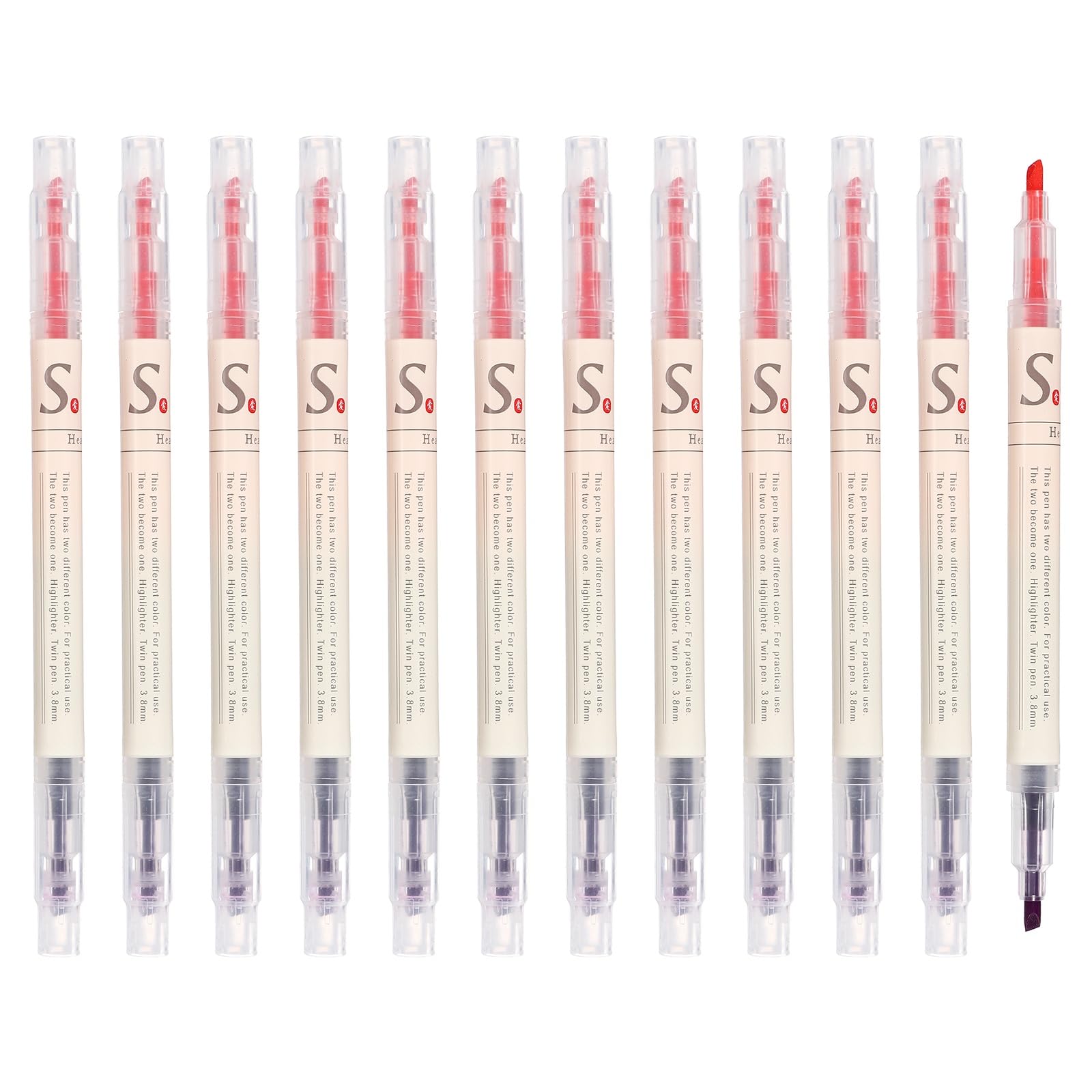 PATIKIL Highlighter Pen, 12 Pack Double Ended Highlighter Broad Tips Marker Pens Studying Supplies for Office Home Daily Use, Purple/Red