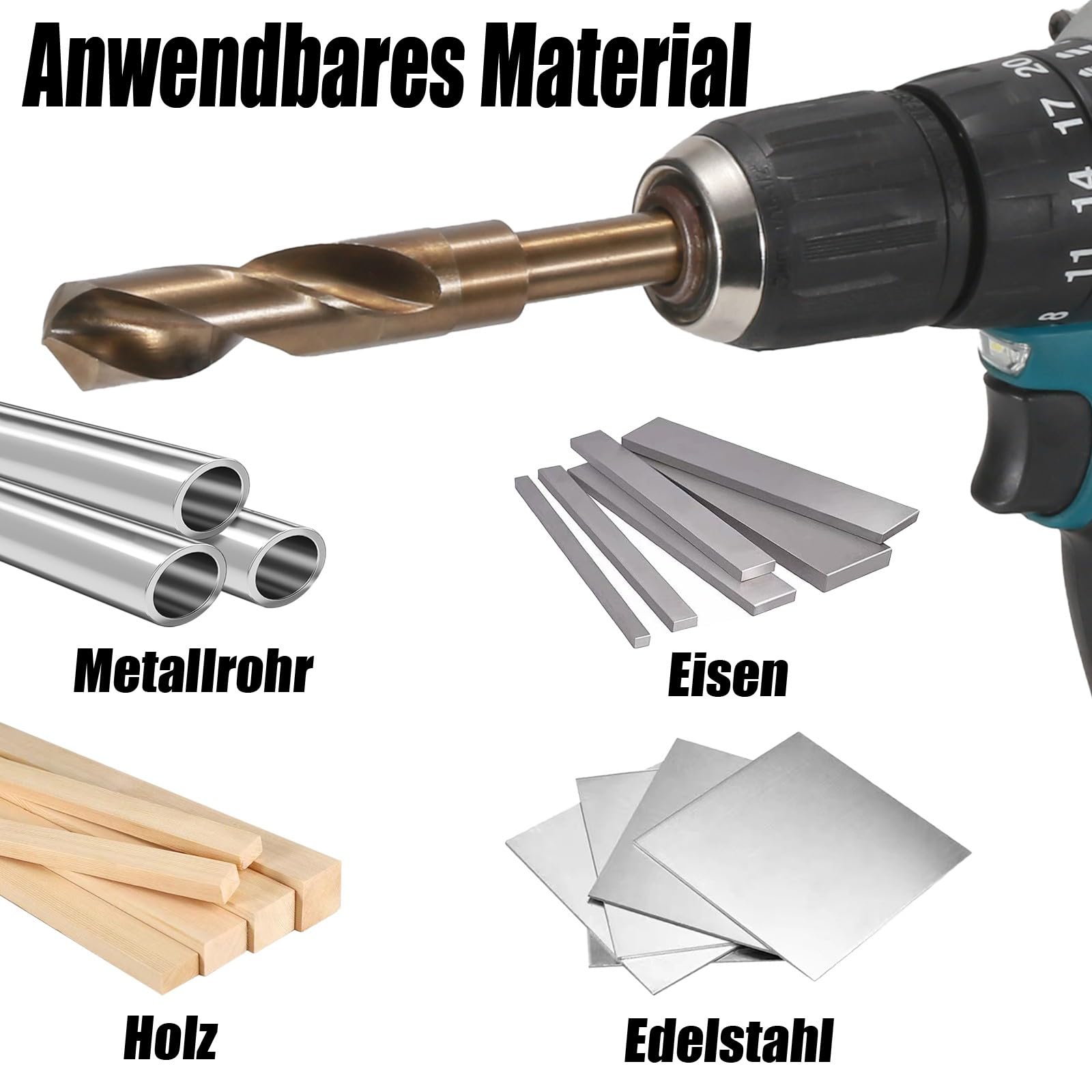 21mm Spiralbohrer, HSS M2 Bohrer für Metall mit 12,7 mm Reduziertem Schaft, Schnellwechsel Metallbohrer für edelstahl Stahl, Kupfer, Aluminium, Zinklegierung, Holz und Kunststoff
