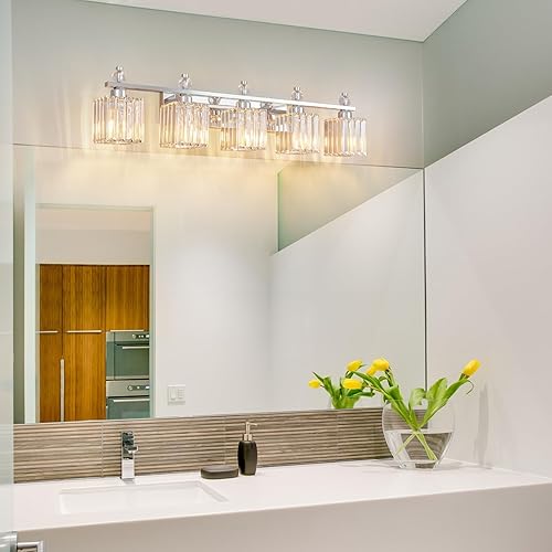 Miniatura 6 de Luces de tocador de 5 luces modernas de cristal cromado para baño, accesorios de iluminación de tocador de baño de cristal sobre espejo