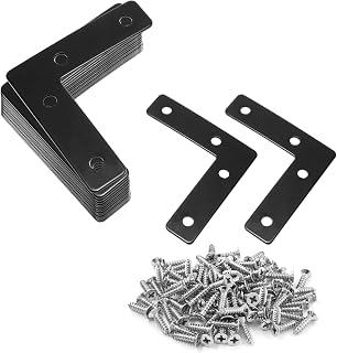 Uenhoy 20 Pcs L Shape Flat Mending Plates 60mm x 60mm (2.36" x 2.36") Flat Corner Braces, Right Angle Photo Frame Bracket, Black