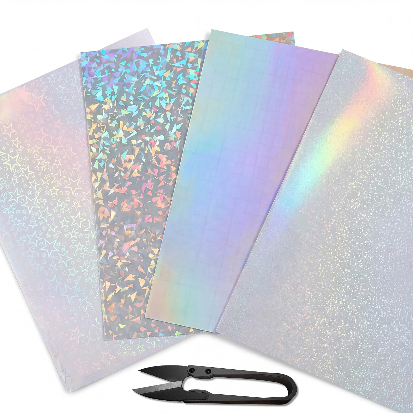 12 Pcs A4 Holographic Sticker Paper, Self Adhesive Clear Overlay Film