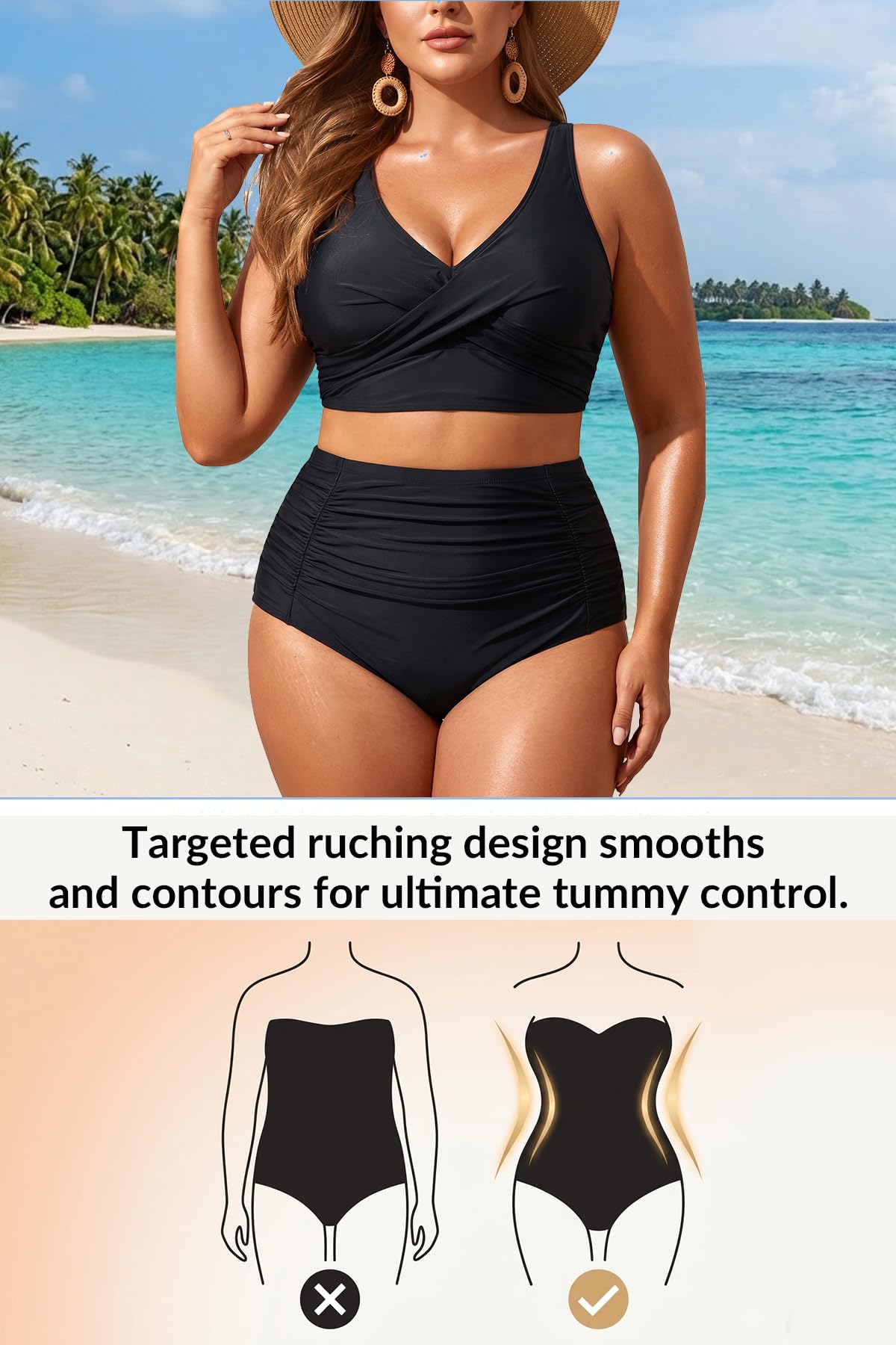 Aqua Eve Traje de baño de Dos Piezas para Mujer, Talla Grande, Conjunto de Bikini de Cintura Alta, con Control de Abdomen