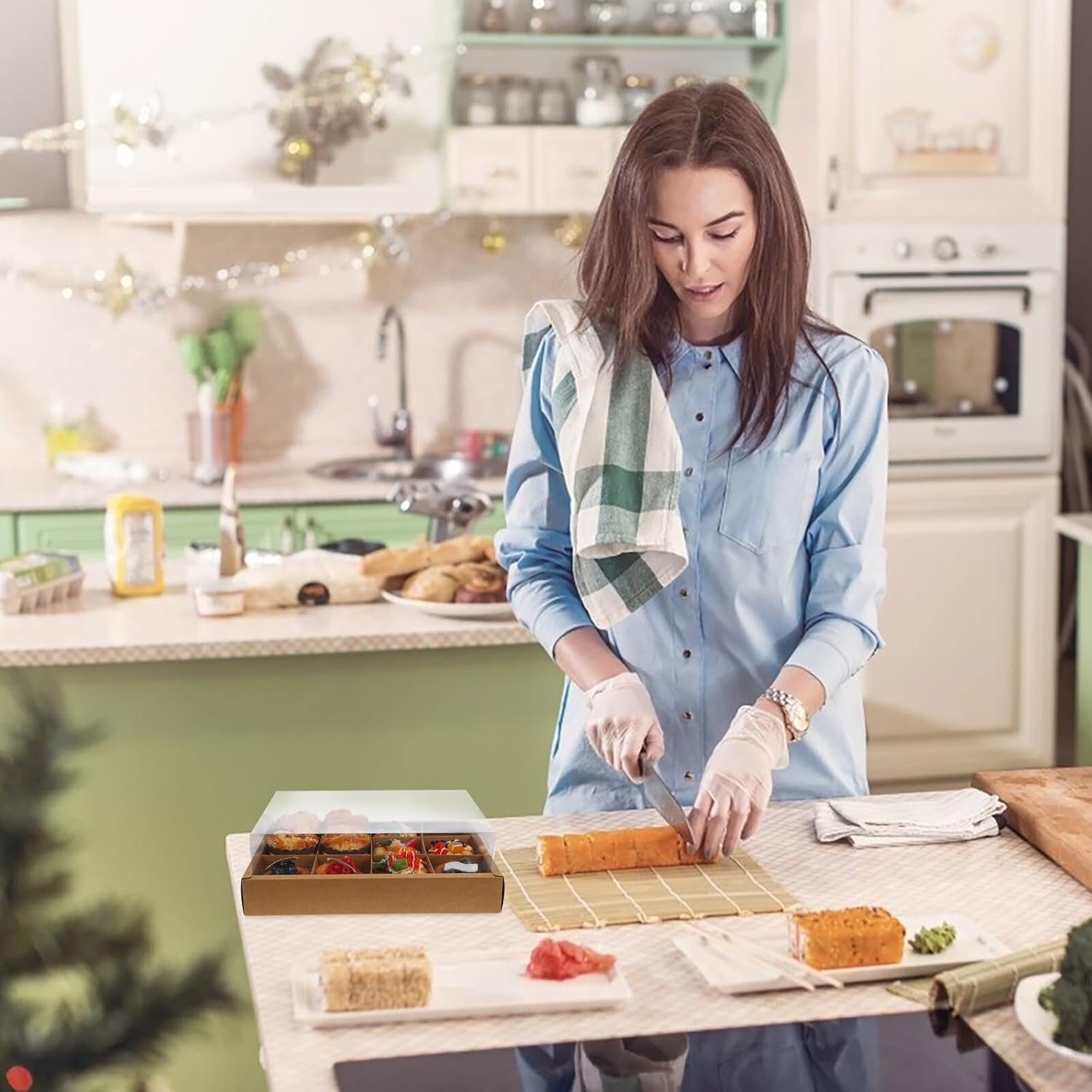 12-grid Small Cupcake Boxes Set, Kraft Paper and Plastic Cake Display Containers with Lid, Bakery Food Storage Carrier for Parties and Home Use, 5pcs