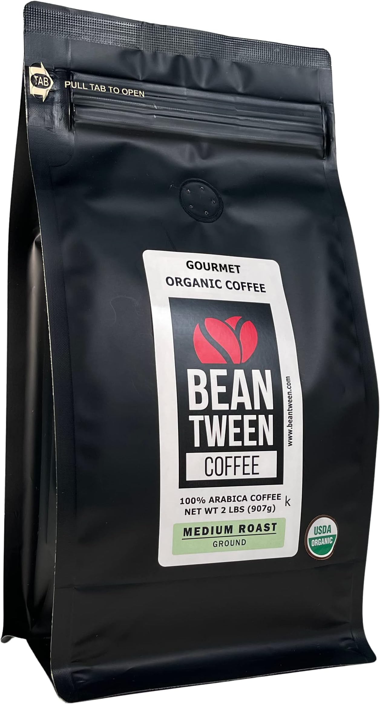 Beantween Coffee: Premium Organic MEDIUM ROAST Ground (2 lb) of 100% Arabica Coffee – Low Acid, MOLD-FREE, Certified Organic, Kosher, Single Origin, Woman-owned