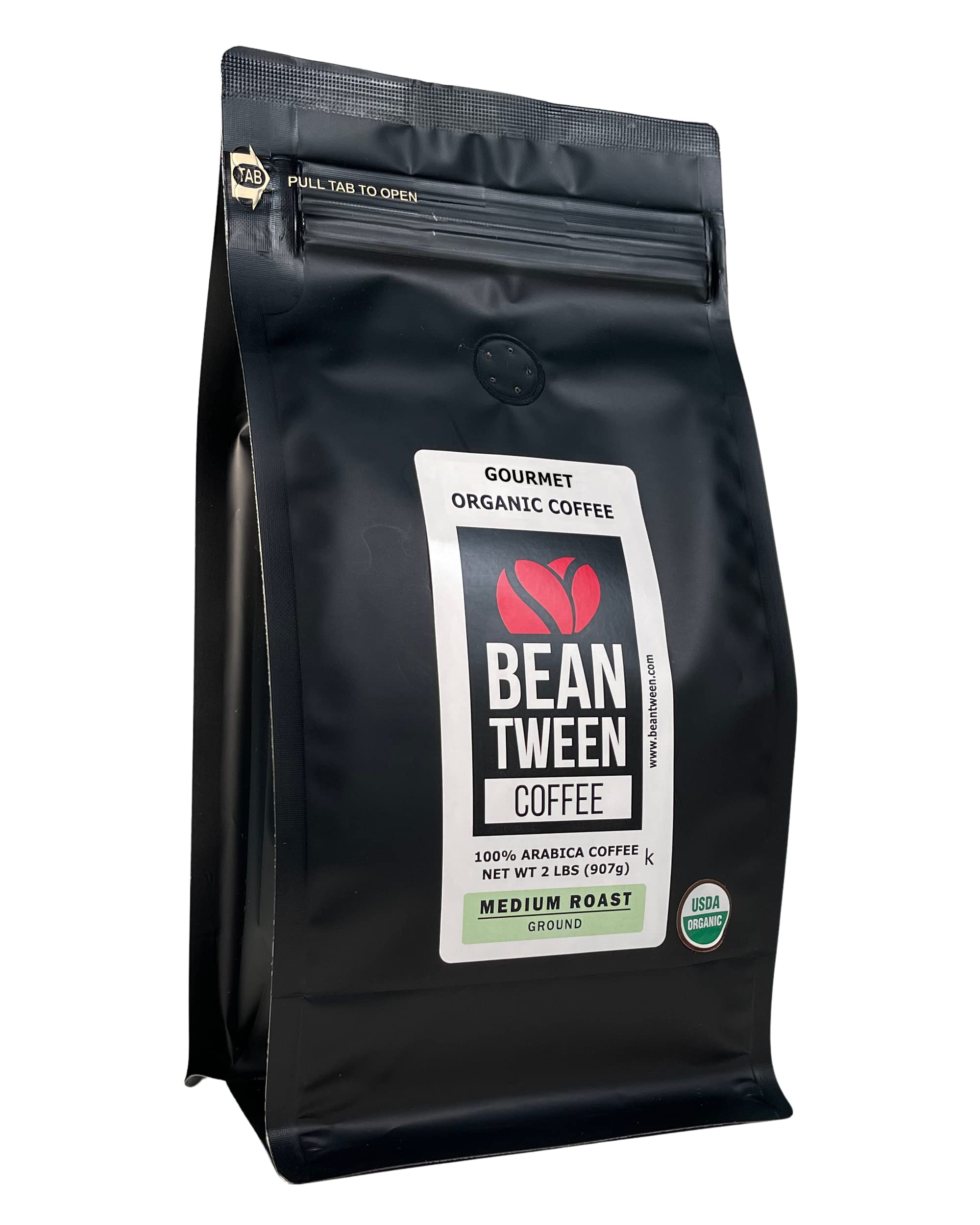 Beantween Coffee: Premium Organic MEDIUM ROAST Ground (2 lb) of 100% Arabica Coffee – Low Acid, MOLD-FREE, Certified Organic, Kosher, Single Origin, Woman-owned