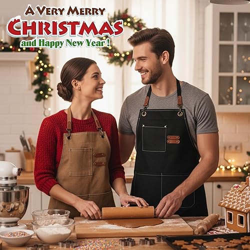 Miniatura 6 de Delantal de chef con bolsillo grande, delantal para carpintería, lona de algodón, correas ajustables, ideal