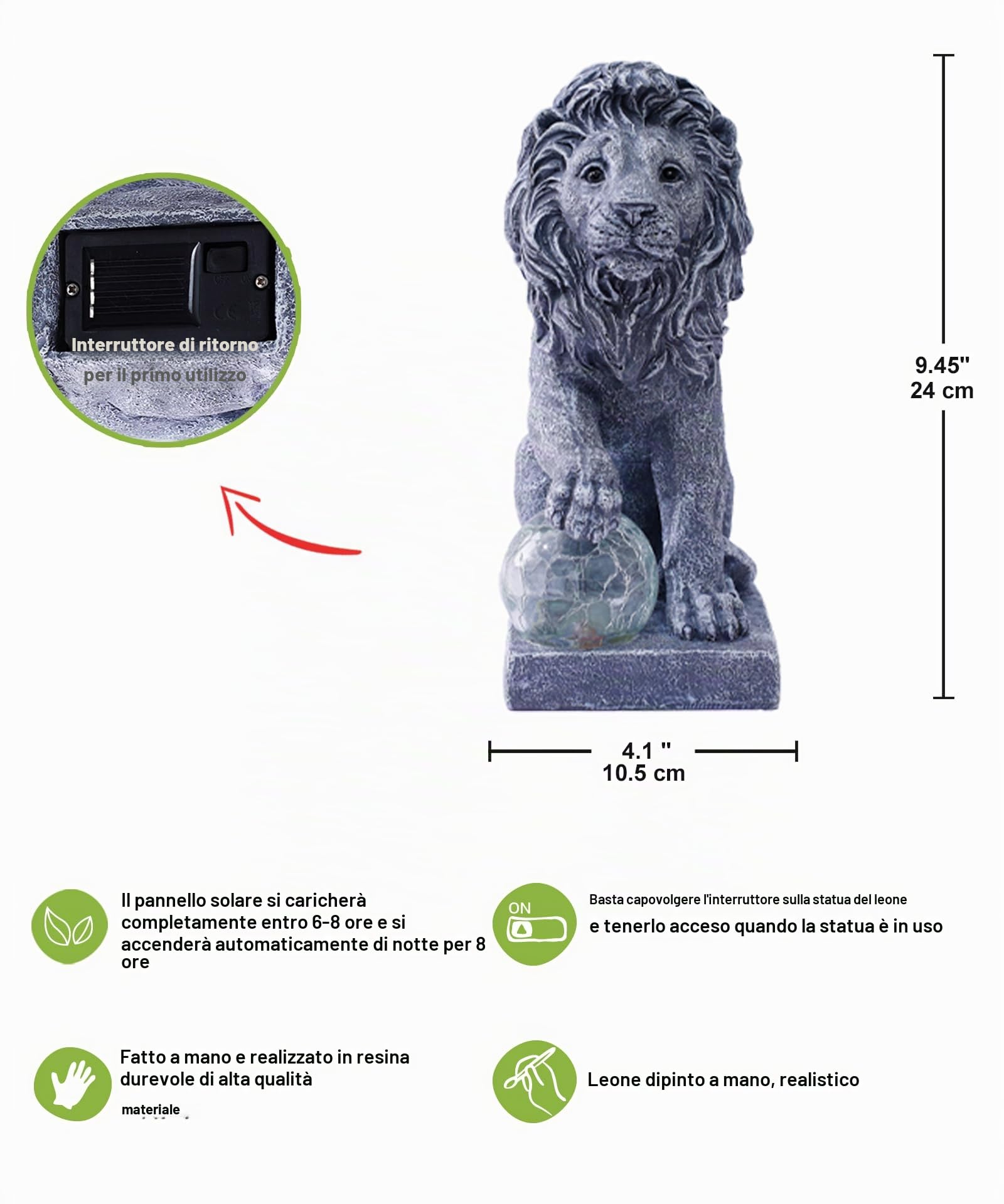 Yeomoo Statua di leone solare ornamentale da giardino, statuetta da esterno con luci a sfera, regalo da giardino per donne, mamma, uomini, scultura in resina impermeabile per prato, patio, balcone