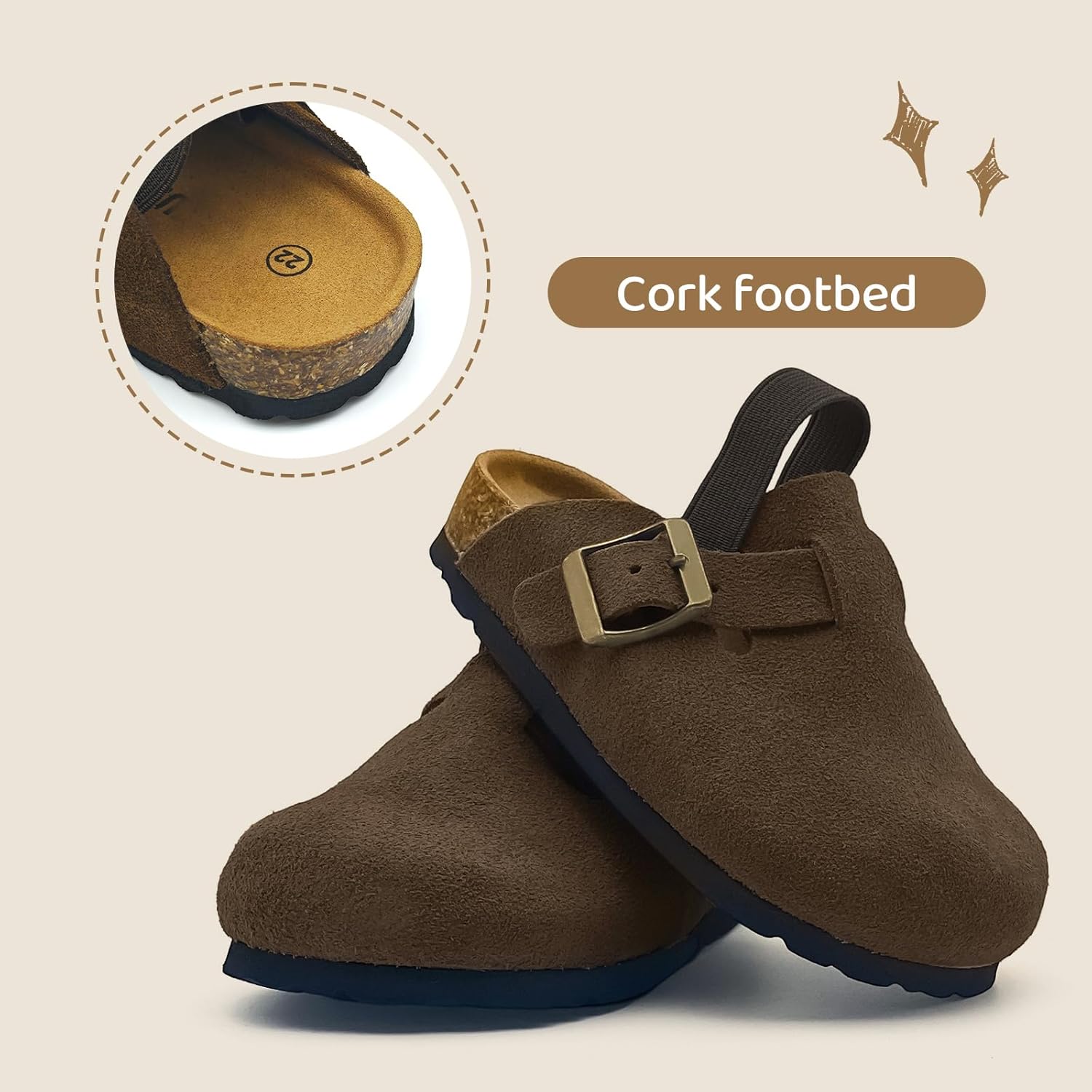 Kids Suede Clogs Toddler Clogs Boys Girls Cork Footbed Sandals Indoor Outdoor Cute Potato Shoes Leather Slip On Mules with Adjustable Buckle - Image 6