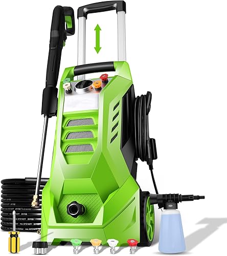 mrliance Electric Pressure Washer 3.1GPM Power Washer 1600W High Pressure Washer Cleaner Machine with 4 Interchangeable Nozzle & Hose Reel, Best for