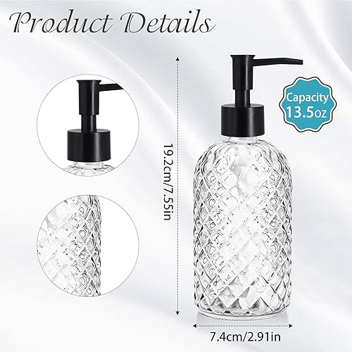 Miniatura 3 de Paquete de 2 dispensadores de jabón de vidrio con bomba de plástico negro, dispensador de jabón líquido de manos de 13 onzas, bomba a prueba de