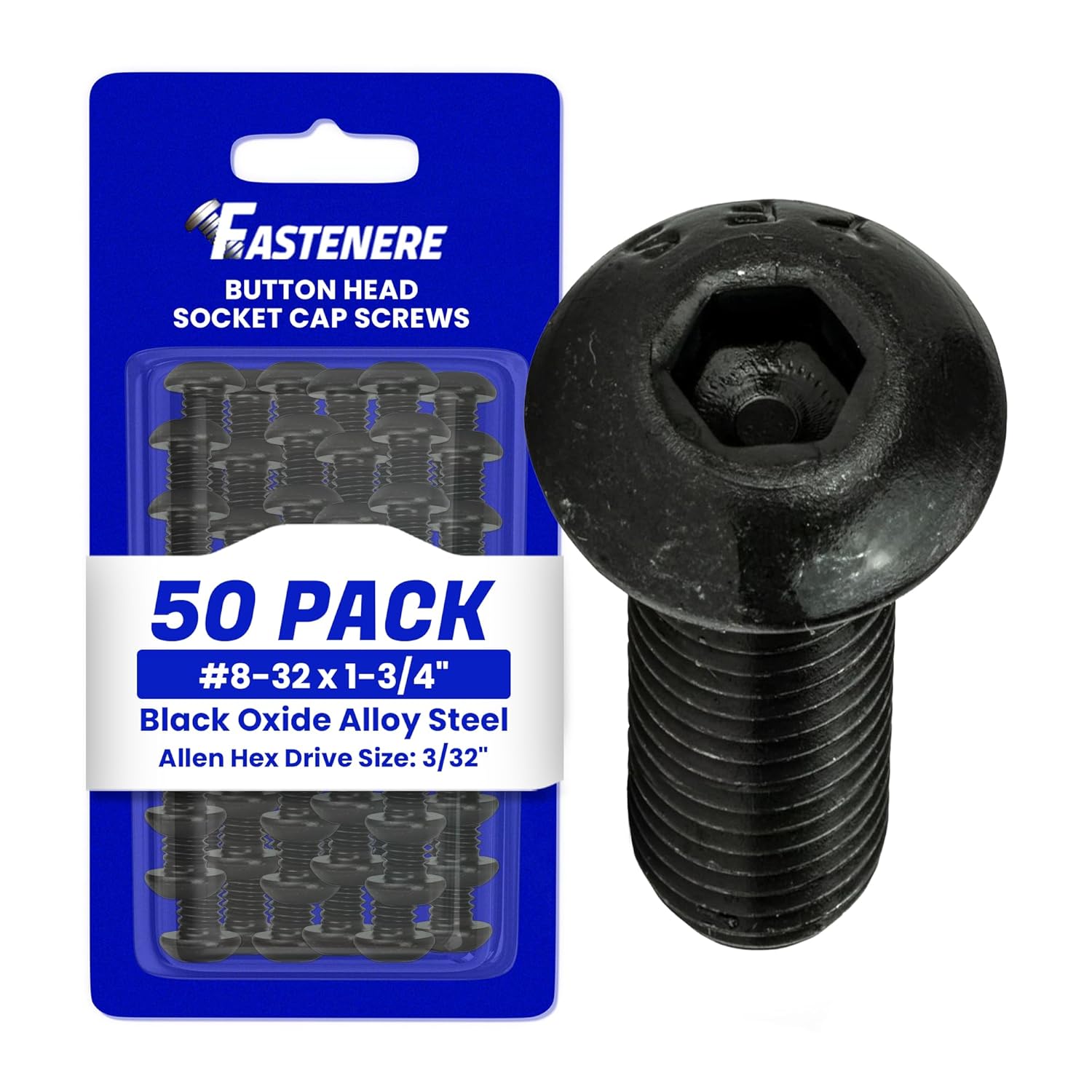 Fastenere Button Head Socket Cap Screws - 8-32 x 3 (10-Pcs) Alloy Steel, Fully Threaded, Fine Black Oxide Finish, Corrosion-Resistant, Machine Thread, Easy to Install w/Allen Hex Drive