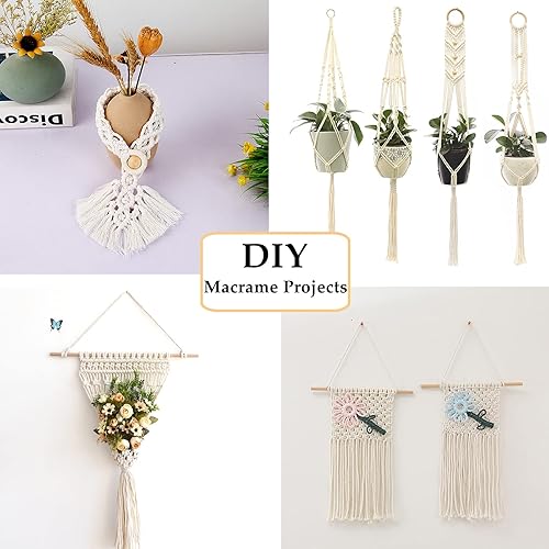 Miniatura 7 de Kit de macramé de 169 piezas para principiantes de 0.118 in x 220 yardas, de algodón natural, para colgar en la pared, los mejores suministros de