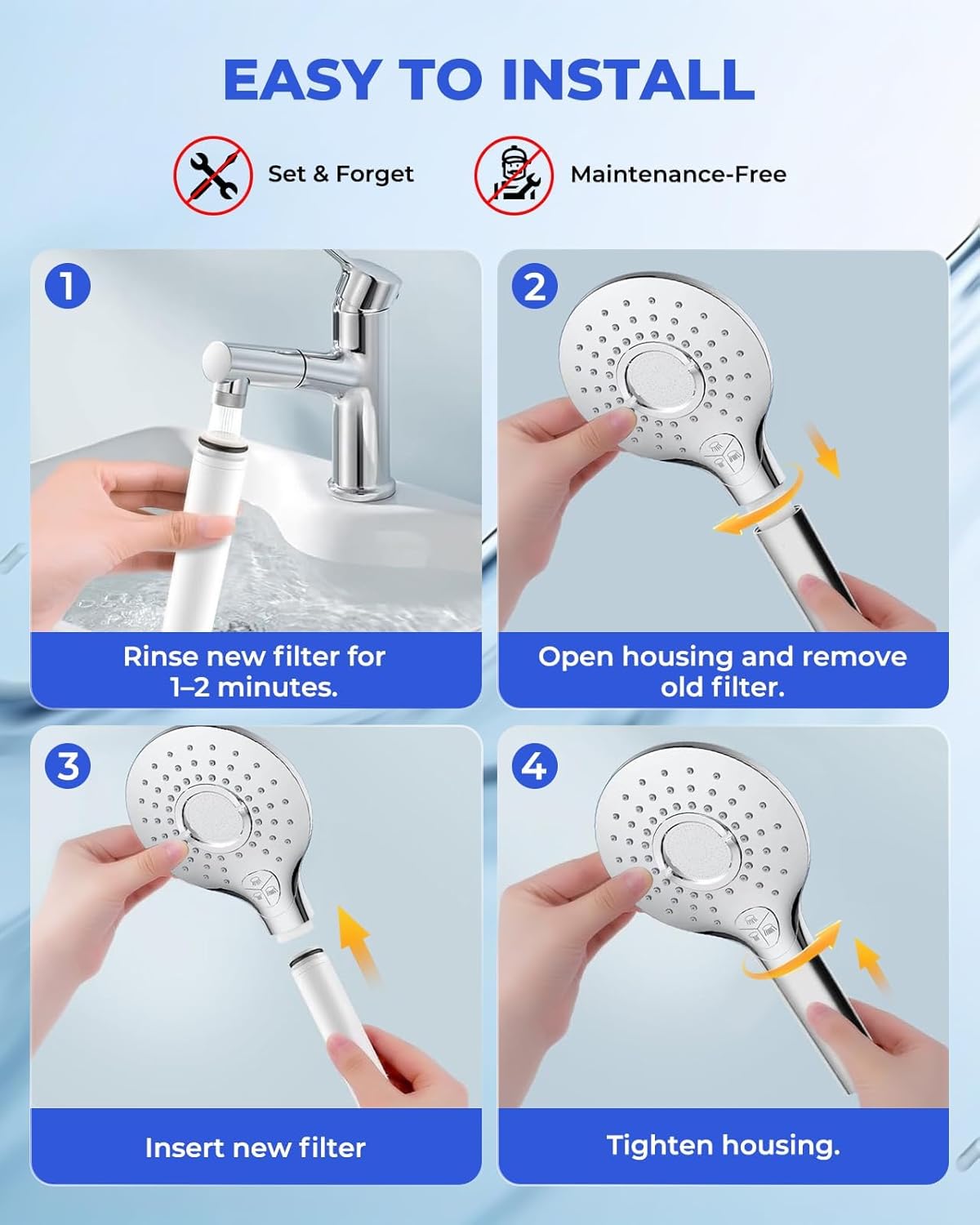 4 Pack Shower Head Filter Replacement Compatible with Felso Handheld Shower Head, Hard Water Softener Cartridge, Removes Chlorine and Heavy metals to Improve Skin & Hair