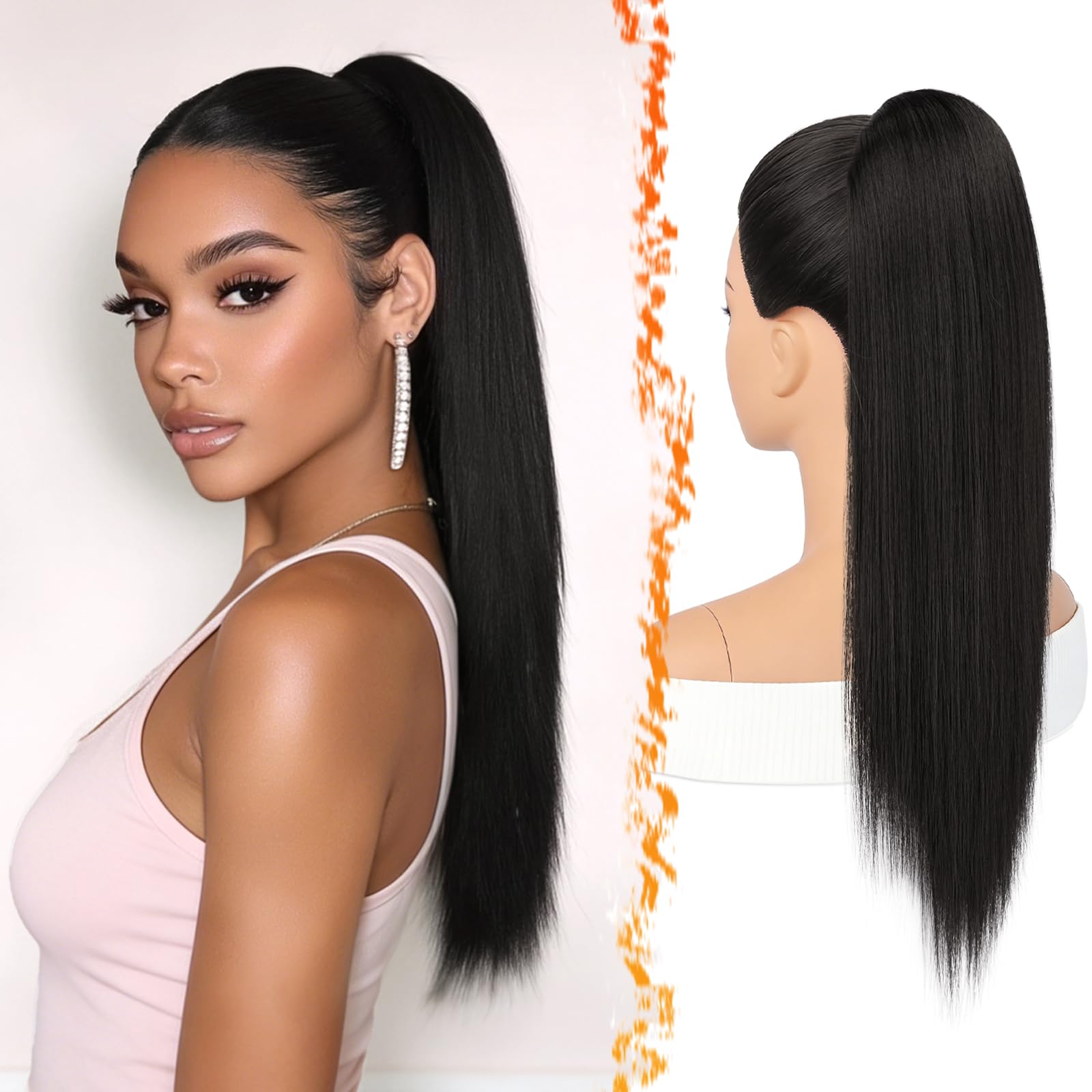 BARSDAR Liso Coleta Postiza Extensiones Pelo, 40cm Corta Liso Marrón Oscuro Cola de Caballo Extension con Cordón Natural Sintética Cheer Posh Ponytail Extensiones Postizos Fiestas Cheer Competition — view 20