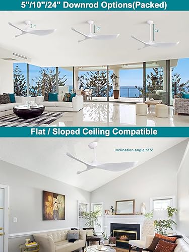 Miniatura 3 de Sofucor Ventilador de techo sin luz, 52 pulgadas de perfil bajo de montaje empotrado moderno ventilador de techo con control remoto para interiores,