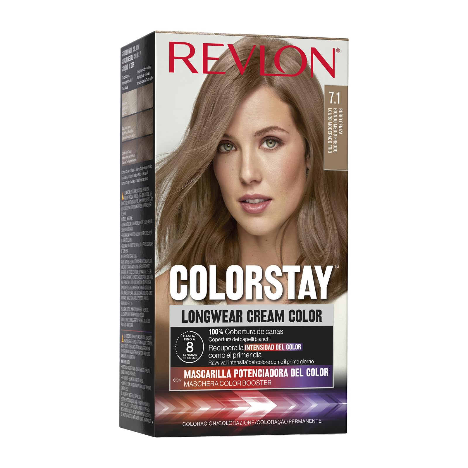 Revlon Colorstay Tinte Pelo Mujer, Coloración Permanente de larga duración, Incluye mascarilla potenciadora del color, Hasta 8 semanas de color, Tono 7.1 Rubio Ceniza
