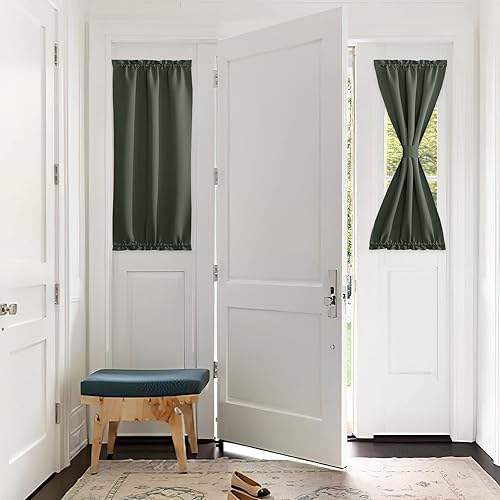 Vista 75 de PONY DANCE Cortina opaca marrón para puerta francesa, persiana de ventana con aislamiento térmico con alzapaños, panel de privacidad para luz