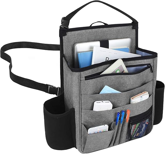 Luxja Car Seat Storage Organiser, Car Seat Organiser Front, Car Seat Back Storage Bag with Laptop & Tablet Storage, Grey