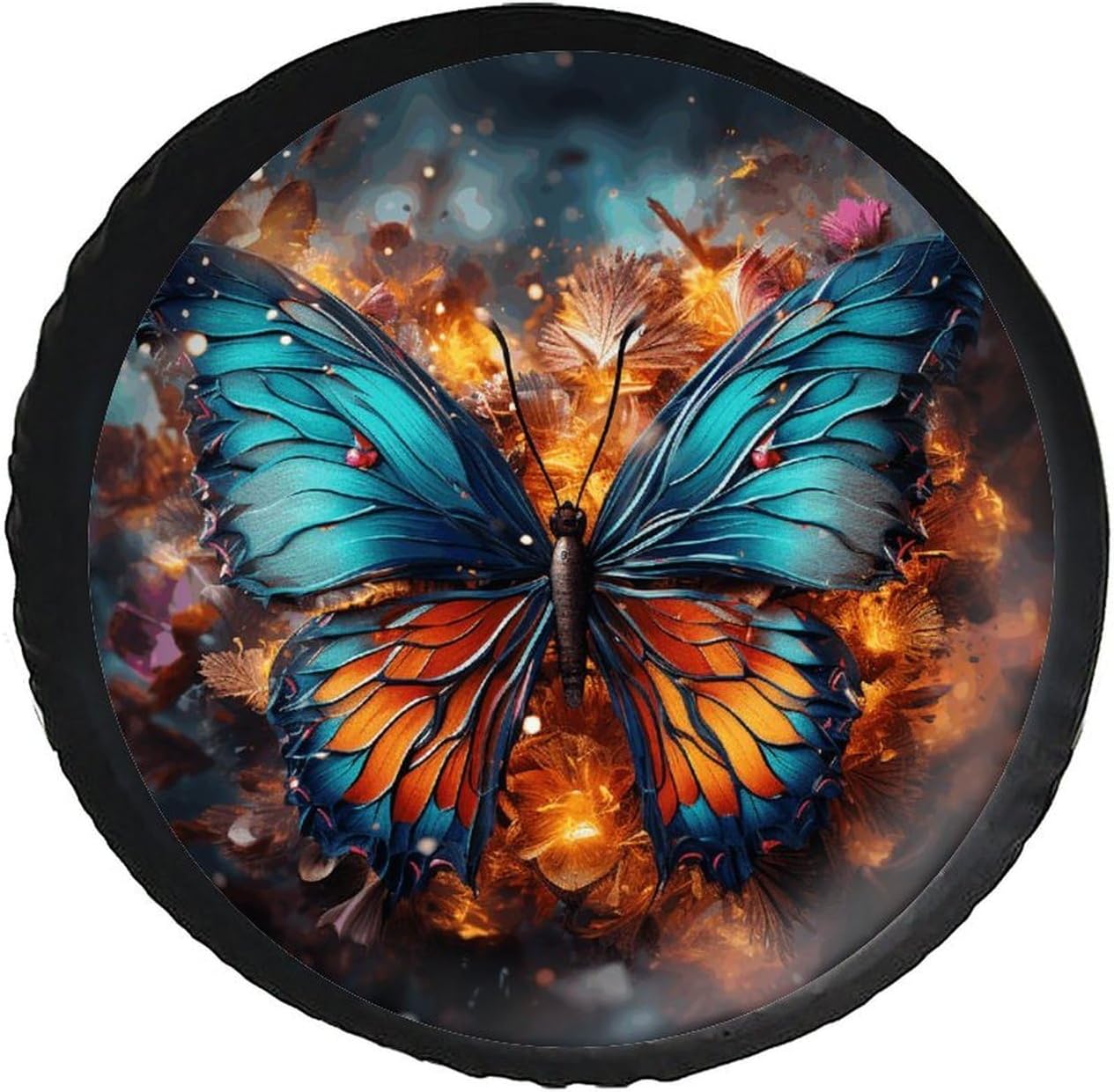 28"-34" Thickening Spare Tire Cover Color Butterfly Background Waterproof Leather Tire Wheel Cover for Trailer Jeep RV SUV