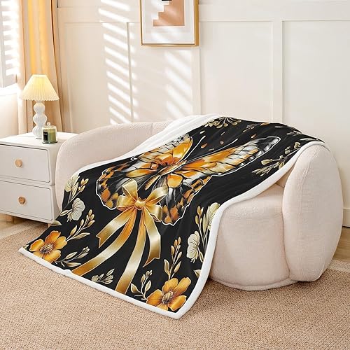 Miniatura 2 de Erosebridal Bow Butterflies Fleece Throw Blanket 40"x50" - Ultra-Soft for Couch Sofa Bed,Boho Oil Painting Sherpa Blanket,Groovy Flower Fuzzy Plush