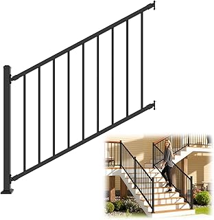 1 Pack W.4ft x H.36in Aluminum Porch and Deck Railing for Stairs, AAMA 2604–Grade Textured Matte Black Outdoor Stair Railing Kit for Outdoor Steps Deck and Front Porch Railing (with Post)