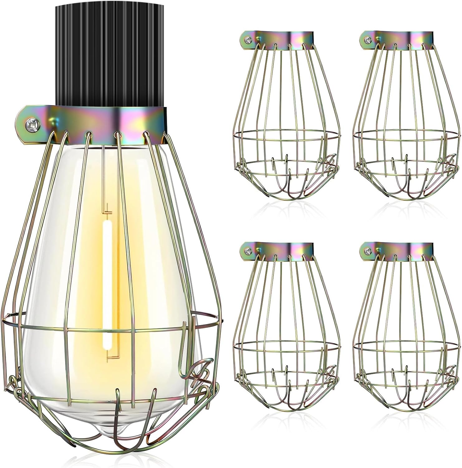 PRETYZOOM 5Pcs Industrial Light Bulb Guards Metal Cage Covers Clamp-on Wire Lampshade Protector for Workshop Factory Lighting