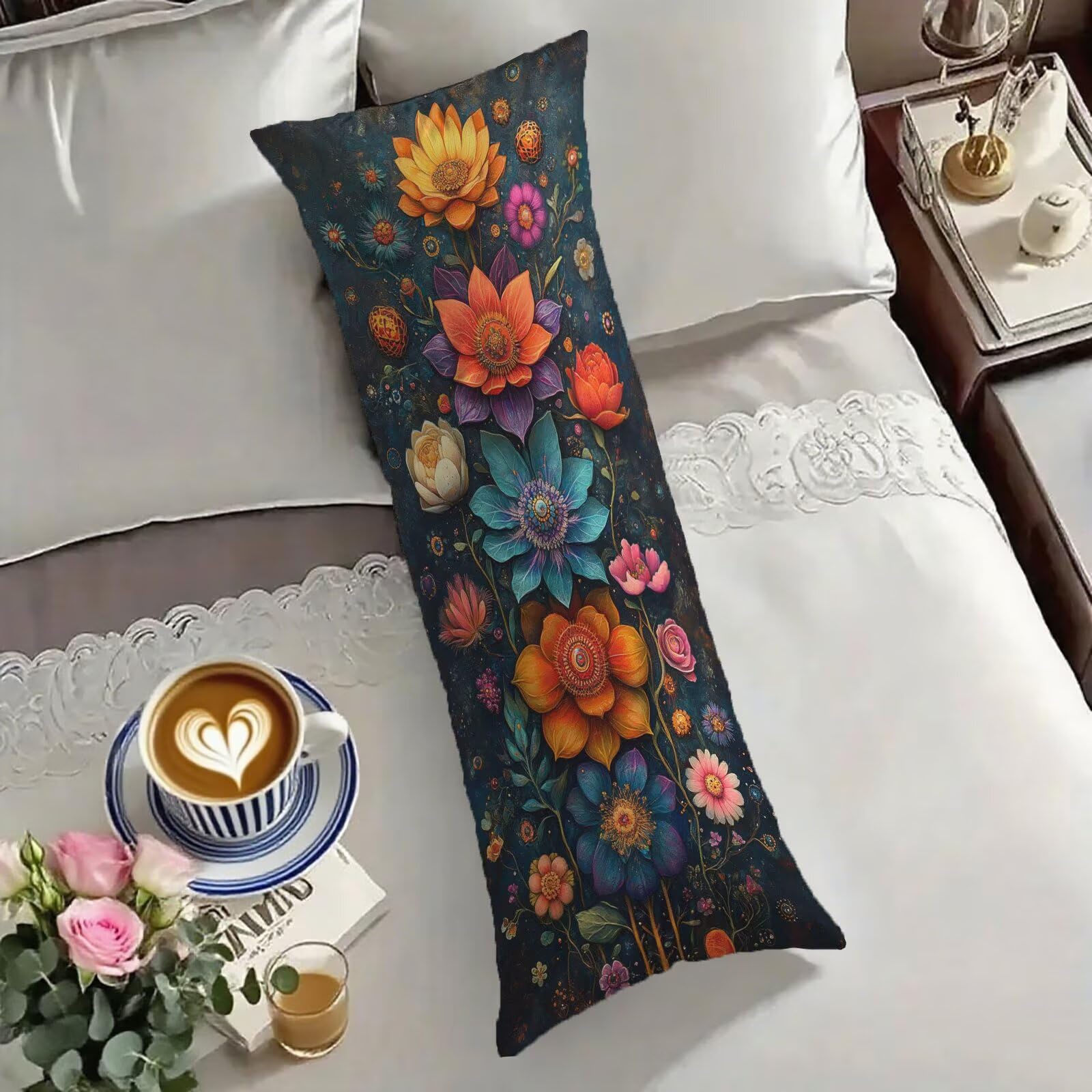 Taie d'oreiller 40x140 fleurie en velours pour un soutien cocooning durant la grossesse