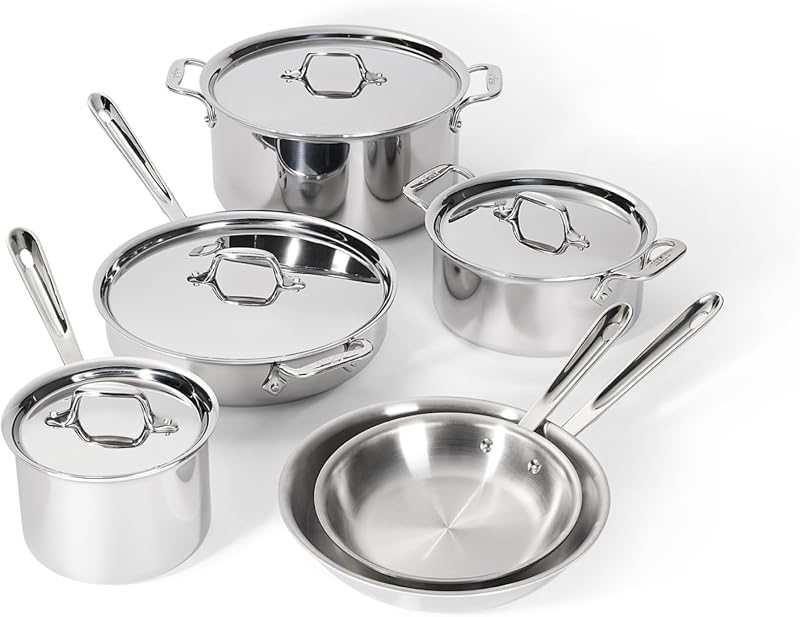 All-Clad D3 Stainless Steel Cookware Set, 10-Piece, Made in the USA | The Original Bonded Professional Cookware, Pots and Pans Set, Induction Compatible, Oven Safe up to 600F