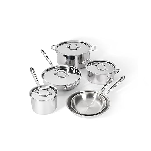 All-Clad 401877R Stainless Steel 3-Ply Bonded Dishwasher Safe Cookware Set, 10-Piece, Silver - 8400000960