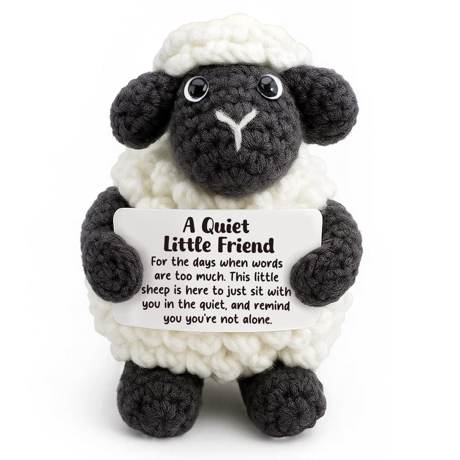 AVALYNNE Handmade Crochet Little Black Sheep Sympathy Gift for Grieving - with A Quiet Little Friend Card - Condolence & Bereavement Present for Loss of a Loved One - Emotional Support Keepsake