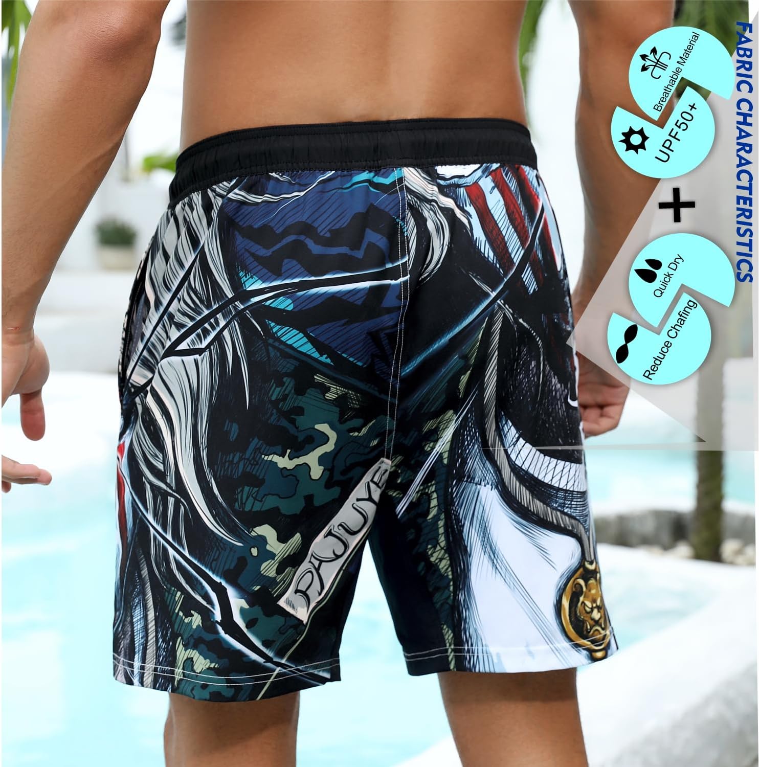 PAJUYE Mens Swim Trunks Beach Shorts - Swimming Shorts with Mesh Liner and Zipper Pocket Quick Dry UPF 50+ - Image 2