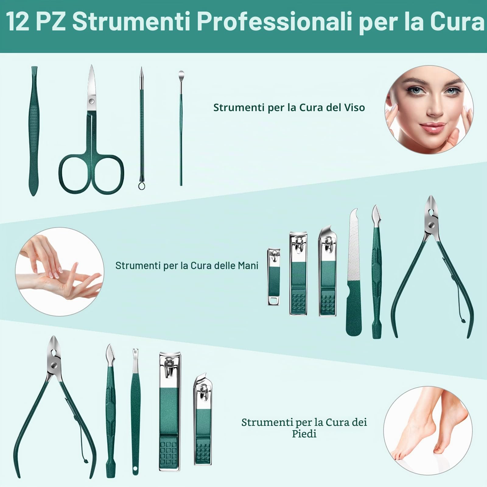 DUAIU Set Manicure,12 Pezzi Tagliaunghie Set Professionale,Kit Manicure Pedicure,Kit per Unghie in Acciaio Inox,Set di Tagliaunghie per Uomo e Donna con Custodia da Viaggio