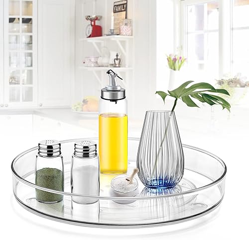 Miniatura 4 de Paquete de 2 organizadores transparentes Lazy Susan de 9 pulgadas para gabinete, organizador de tocadiscos duradero y de calidad, organizador de