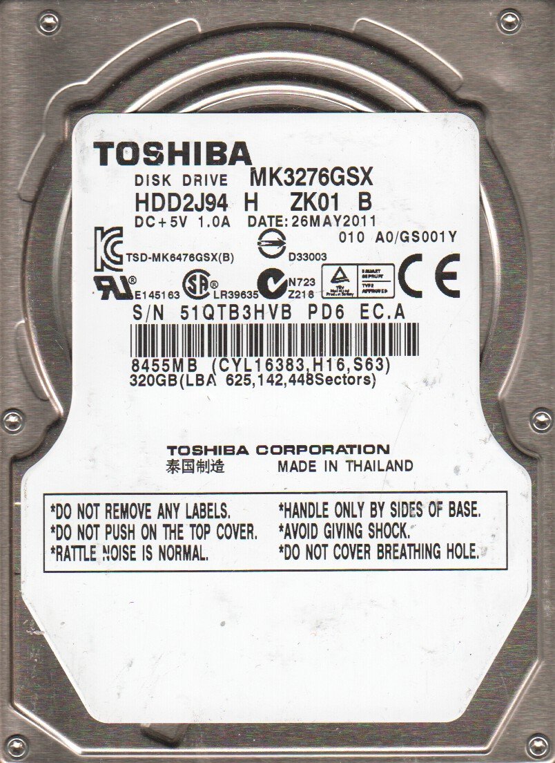 Original Toshiba hdd2j94 mk3276gsx 320 GB de disco duro de 2,5 "