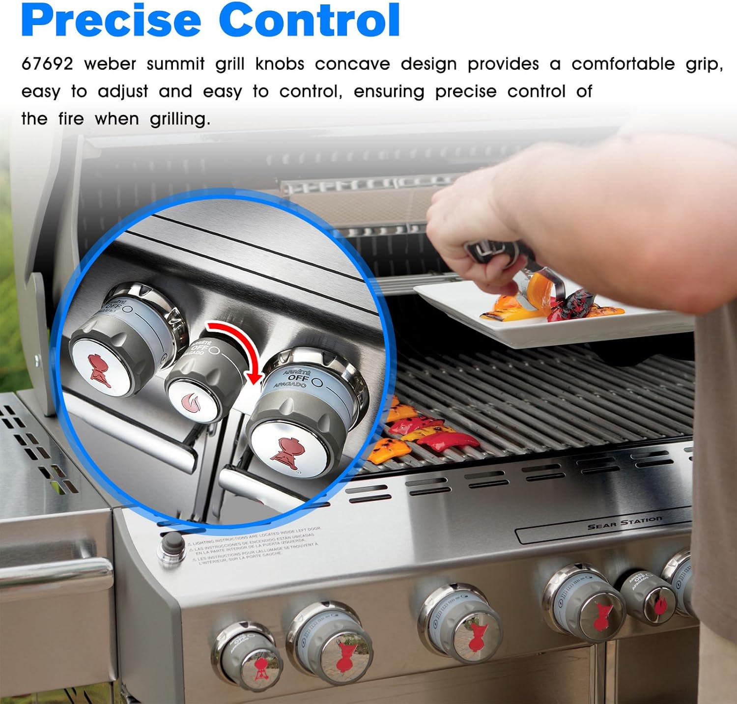 Summit Grill Knobs Replacement Weber 67692 Summit 660/670 Control Knob Kit- 6 Main Burner Ignition Control Knobs, 1 IR Knob, 1 Smoke and 1 Grill Burner Control Knob